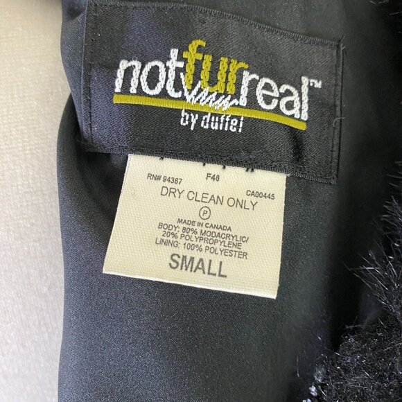 Vintage Duffel Canada Black Vegan Faux Fur Cropped Chunky Boxy Jacket Size Small - Picture 4 of 4